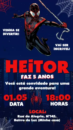 Convite Digital Homem-Aranha Miles Morales para Editar