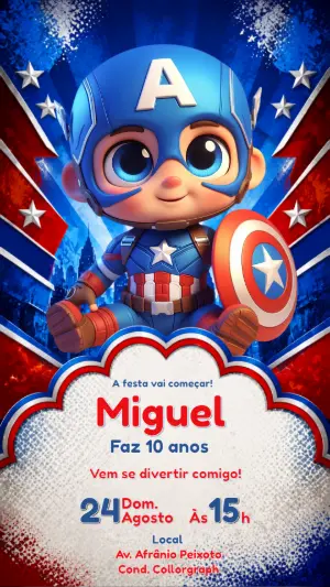 Convite de Aniversário Capitão América Baby para Editar