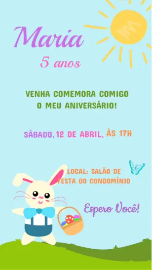 Vídeo Convite de Aniversário Coelhinho da Páscoa Fofo Editável