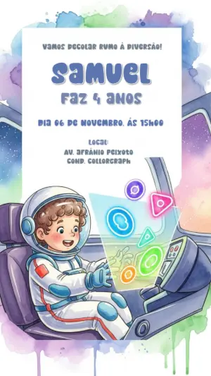 Convite de Aniversário Astronauta para Editar Online
