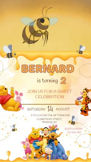 Editable Winnie the Pooh Animated Birthday Invitation Video