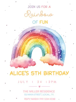 Editable Rainbow Birthday Invitation with Watercolor Art