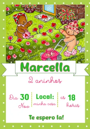 Convite Aniversário Ursinhos no Jardim para Editar Online