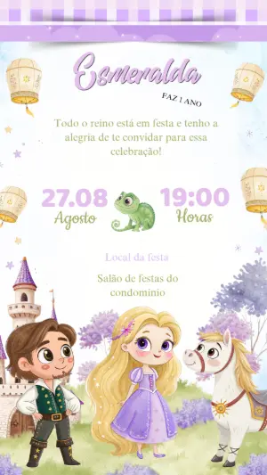 Convite de Aniversário Rapunzel Enrolados para Editar Online