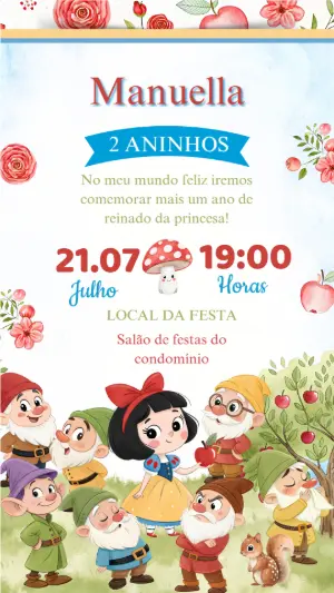 Convite Aniversário Branca de Neve para Editar Online
