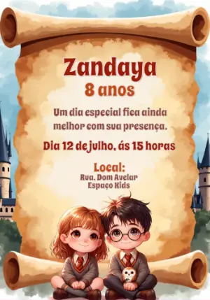 Convite Aniversário Harry Potter Mágico para Editar Online