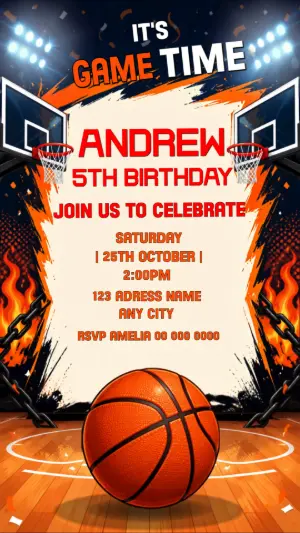 Animated Basketball Birthday Video Invitation Template