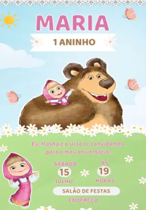 Convite de Aniversário Masha e o Urso para Editar Online