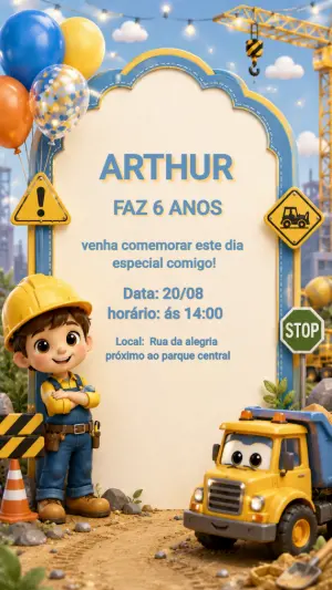 Convite de Aniversário Construtor para Editar Online
