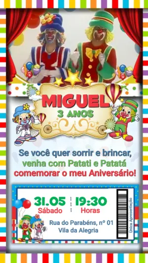 Convite Animado Patati Patatá: Vídeo de Aniversário Editável