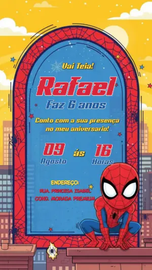 Convite de Aniversário Homem-Aranha Infantil para Editar