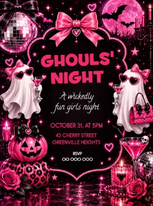Glam Ghouls' Night Halloween Party Editable Invitation