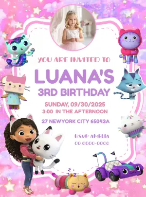Editable Gabby's Dollhouse Birthday Invitation with Photo