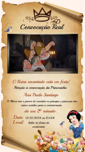 Convite Animado Branca de Neve Pergaminho Real para Editar