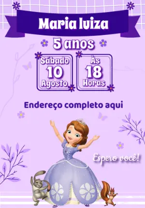 Convite Aniversário Princesa Sofia para Editar Online