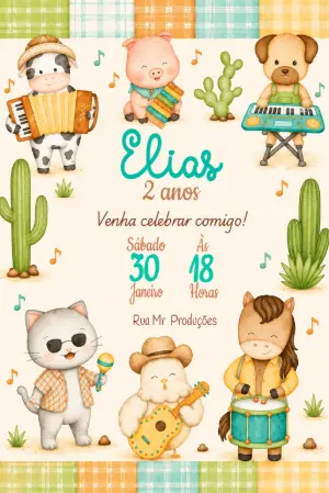 Convite de Aniversário Fazendinha Musical Editável