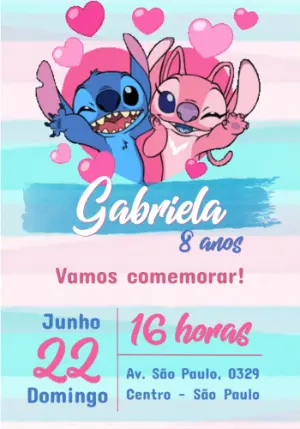 Convite Animado de Aniversário Stitch e Angel para Editar