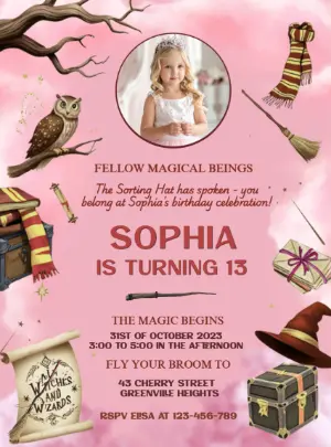 Magical Wizard Birthday Invitation Editable Template