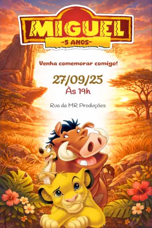 Convite de Aniversário Rei Leão Editável para Festa Infantil