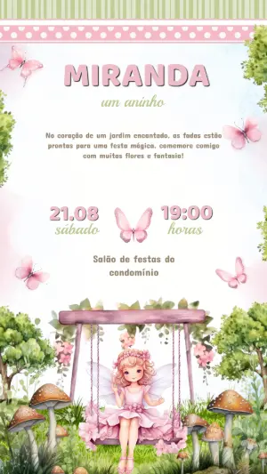 Convite Digital Aniversário Fada Aquarela para Editar