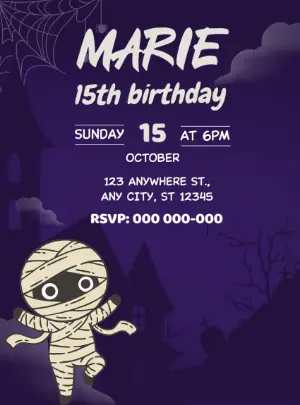 Spooky Mummy Halloween Birthday Party Invite - Digital Template