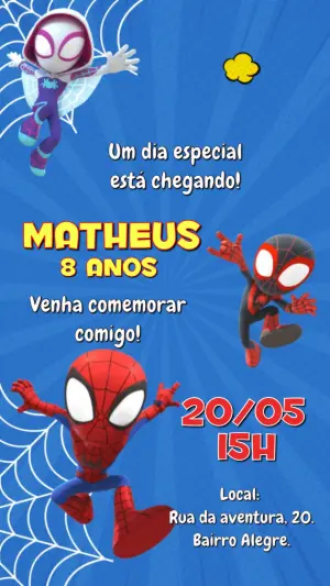 Convite Animado Aniversário Spidey e Seus Amigos para Editar