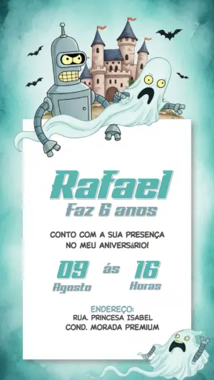 Convite Aniversário Futurama Halloween com Bender para Editar