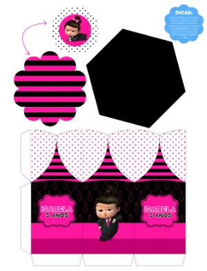 Centro de Mesa Poderosa Chefinha Rosa e Preto Editável para Festa