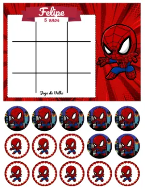 Jogo da Velha Herói Aranha: Lembrancinha de Aniversário Editável