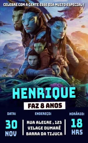 Convite Aniversário Avatar Filme para Editar Online