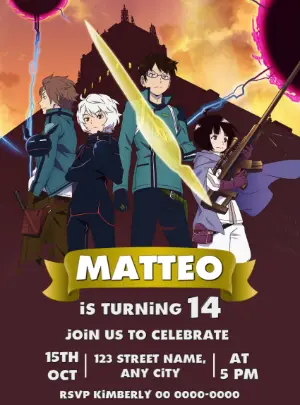 Editable World Trigger Anime Birthday Invitation Template