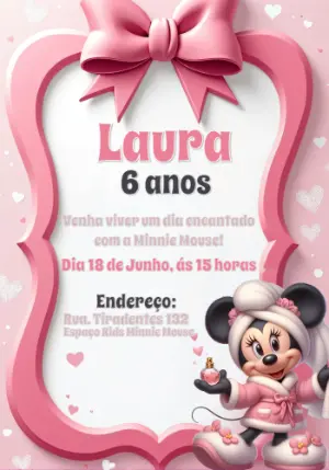 Convite de Aniversário Minnie Spa Rosa para Editar Online