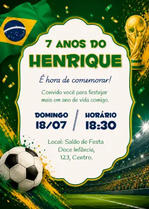 Convite de Aniversário Futebol Brasil Editável