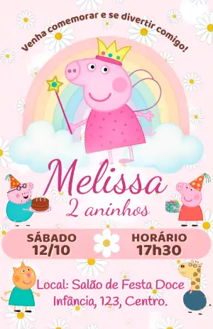 Convite Digital Peppa Pig Fada para Aniversário Infantil Editável