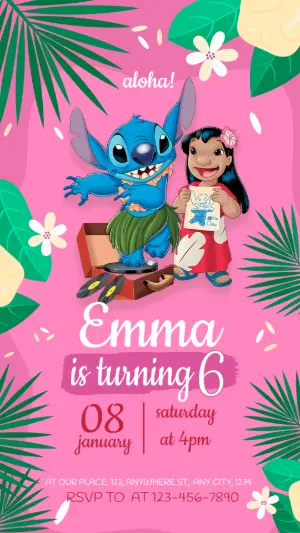 Editable Lilo & Stitch Birthday Invitation for Girls
