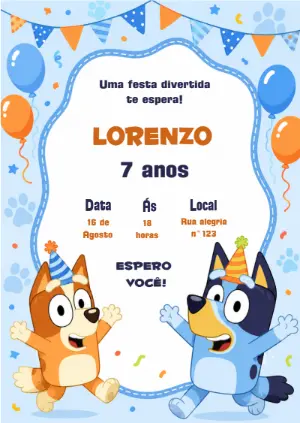 Invito di compleanno Bluey – Statico – KC Design