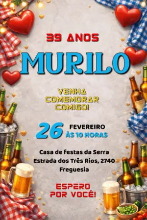 Convite Digital Aniversário Boteco Rústico com Cerveja Editável