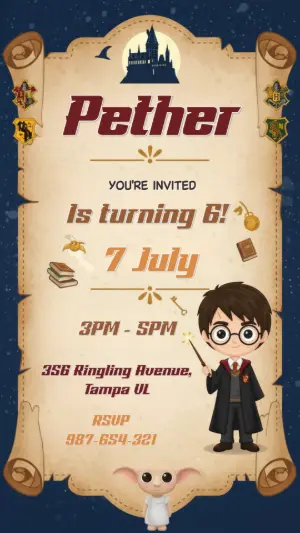 Magical Wizard Harry Potter Birthday Invitation Editable Template
