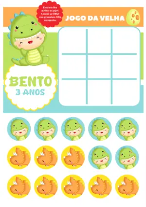 Jogo da Velha Dinossauro Baby para Editar e Imprimir Online