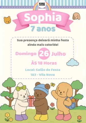 Convite de Aniversário Bobbie Goods Fofo para Editar Online
