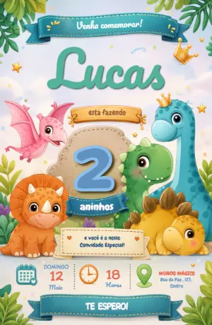 Convite Editável Aniversário Dinossauros Bebê Fofo