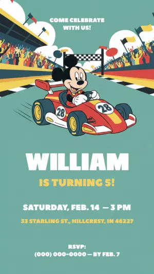 Mickey Mouse Racing Birthday Invitation Editable Template