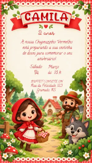 Convite de Aniversário Chapeuzinho Vermelho Editável