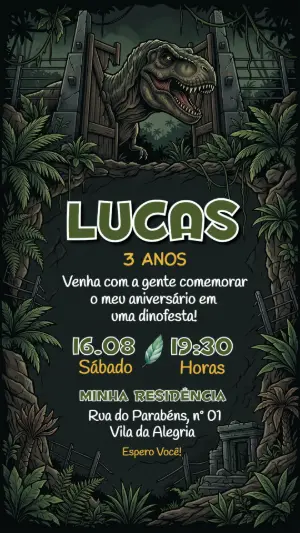 Invitación de cumpleaños Dinosaurio – Estático – Festôu Convites
