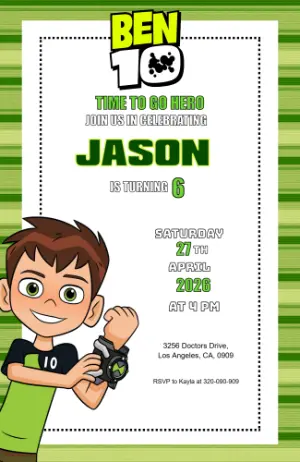 Editable Ben 10 Birthday Invitation | Digital Hero Party Template