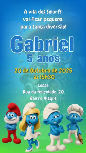 Convite de Aniversário Smurfs Editável Online para Imprimir