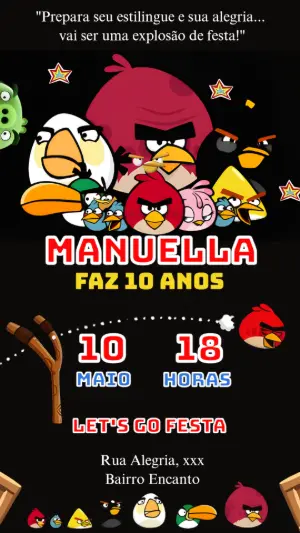 Convite de Aniversário Angry Birds com Personagens para Editar