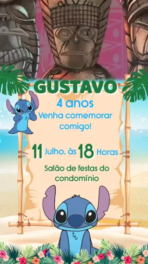 Convite Animado Aniversário Stitch para Editar Online