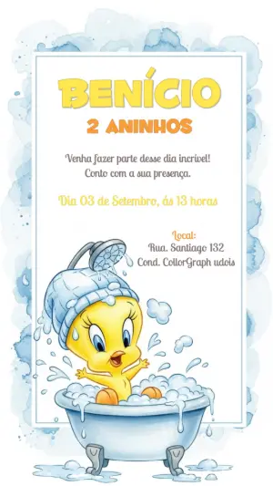 Convite Aniversário Baby Looney Tunes Piu Piu para Editar