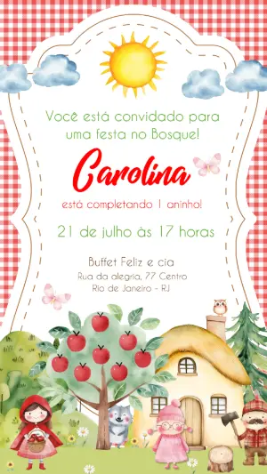Convite Digital Festa Chapeuzinho Vermelho no Bosque para Editar